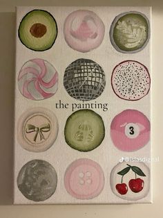 the painting is decorated with different types of buttons