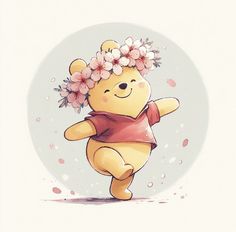 a winnie the pooh character with flowers in her hair