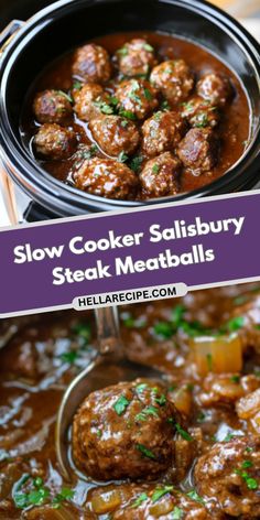 slow cooker salisbury steak meatballs in a bowl