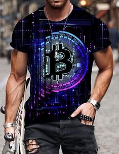 Petrelsay Mens T Shirt For Men Clothing Unisex Bitcoin Graphic 3D Printing T-shirt Summer Tops Short Sleeve Fashion Casual Oversized Tees Cool Mens Shirts, Boring Office, Short Design, Design Tshirt, Designer Art, Polo T Shirts, Mens Designer Fashion, T Shirts Men, Contrast Collar