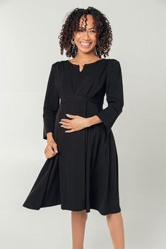 Sarah TENCEL Empire Maternity & Nursing Dress in Black Empire Waist Maternity Dress, Maternity Workwear, Postpartum Dresses, Petite Models, Breastfeeding Dress, Maternity Black Dress, Maternity Wardrobe, Feminine Skirt, Maternity Nursing Dress