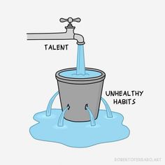 a bucket that has water coming out of it and the words talent on top of it