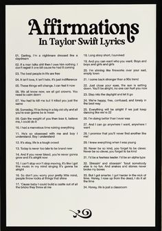 an advertisement for taylor swift's affirmationss in taylor swift, which is written