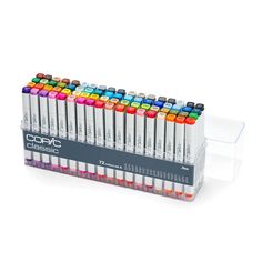 a display case filled with lots of different colored markers