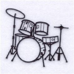 a drawing of a drum set on white paper