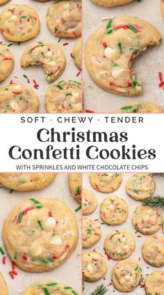 soft chewy tender christmas confetti cookies with sprinkles and white chocolate chips