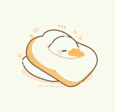 a drawing of a ducky laying on top of a piece of bread with its eyes closed