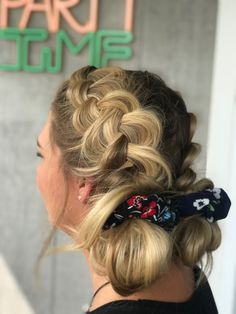 Braided Buns loose french braid into double buns! French braid French Braid Buns Double, Loose French Braid, Braids Into A Bun, Braid Buns, Bun Braids, French Braid Buns, Braided Buns, Natural Updo, Loose French Braids