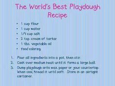 the world's best playdoug recipe on a blue background with pink lettering