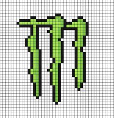 A pixel art template of the Monster Energy logo with details of shading. Cards Making Ideas, Square Drawing, Graph Paper Drawings, Easy Pixel Art, Pixel Art Templates, Cute Paper, Pixel Drawing, Pixel Crochet, Pix Art