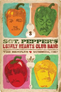 the beatles poster for soft pepper's lonely hearts club band, featuring two peppers