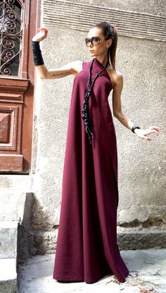 NEW 2016 Hot Burgundy Maxi Dress Kaftan Linen Dress / by Aakasha Dress Extravagant, One Shoulder Dress Long, Burgundy Maxi Dress, Chique Outfit, Dress Kaftan, Dress One Shoulder, Maxi Robes, Party Dress Long, Fabric Jewelry