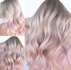 Rose Gold Tips Hair Blonde, 2023 Peekaboo Hair, Rose Gold In Blonde Hair, Blonde And Pastel Purple Hair, Blonde Hair With Light Pink Tips, Pastel Pink Tips Hair, Rose Gold Ombre Hair Blonde, Blonde Balayage With Money Piece And Curtain Bangs, Blonde Hair With Pastel Pink Highlights