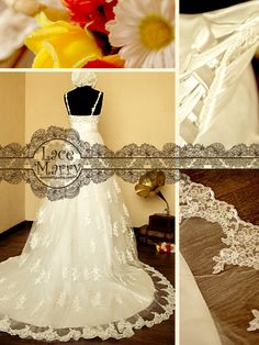 the wedding dress is being displayed in three different pictures