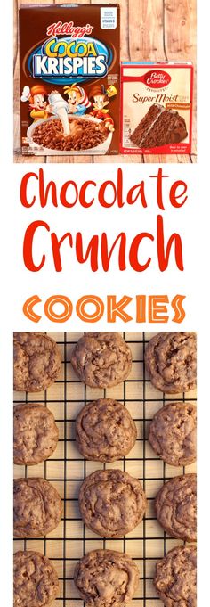 chocolate crunch cookies are cooling on a rack