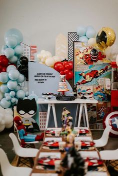 a birthday party with balloons and decorations