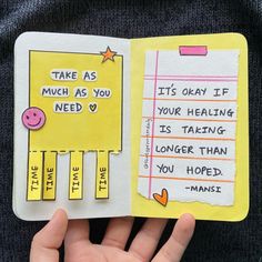 someone is holding up a book with sticky notes on it and the words take as much as you need