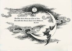 a drawing of a cat sitting on the moon with a quote above it that says,'the bat that flies at close as five has hit the crescent than