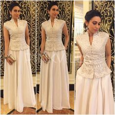 Skirt Modest Outfits, Gold Anarkali, Karishma Kapoor, Long Blouse Designs, Party Reception, Karisma Kapoor, Lehenga Blouse Designs, Anita Dongre