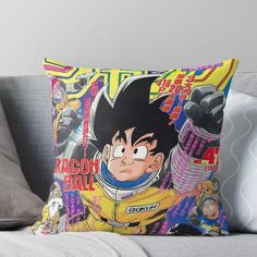 the dragon ball movie poster with an anime character on it's back throw pillow