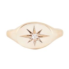 14kt gold and diamond horizontal starburst signet ring *total diamond weight: .05ct Luna Skye, Baguette Diamond Band, Linking Rings, Baguette Diamond, Topaz Ring, Cluster Ring, 14kt Gold, White Topaz, Signet Ring