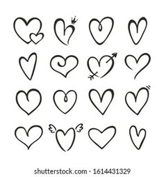 hand drawn hearts with different shapes and sizes on white background, valentine's day