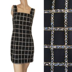 New W/O Tag Brand: Jason Wu Size: S Square Neck Sleeveless Hidden Zip Back Closure W/ Hook & Eye Tweed Plaid Pattern W/ Gold Lurex Stitching Lined Chest: 16 1/2" Waist: 14 1/2" Hip: 18 1/2" Length: 31 1/2" Fitted Sleeveless Tweed Summer Dress, Chic Sleeveless Plaid Mini Dress, Black Sleeveless Tweed Dress, Fitted Sleeveless Tweed Dress, Sleeveless Summer Tweed Dress, Chic Sleeveless Tweed Mini Dress, Summer Sleeveless Tweed Dress, Chic Sleeveless Summer Tweed Dress, Sleeveless Tweed Evening Dress For Summer