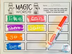 a colorful sight book with words and markers