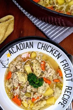 a bowl of chicken and vegetable soup on a plate