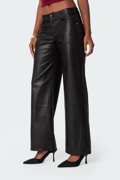 PRODUCT INFO Pants Straight leg Low rise waist Faux Leather Model wears size S Model height is 5'9 Item care: Hand wash Leather Pants Straight Leg, Faux Leather Straight Leg Pants, Faux Leather Jeans, Burgundy Jeans, Jeans Collection, Leather Jeans, Swimwear Dress, Pants Straight Leg, Faux Leather Pants