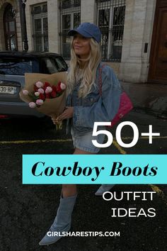 Unleash your inner cowgirl with our collection of 50+ trendy cowboy boots outfits that blend style and elegance! These effortlessly chic combinations are perfect for any occasion—be it a country concert in Nashville or an everyday outing. Dress up your look with classic pieces like jeans or skirts in white, black, brown, red; they’re ideal for spring, summer, fall and winter! Discover how to dress to impress at dinner parties or clubs while showcasing your unique aesthetic! Blue Jean Shorts And Cowboy Boots Outfit, Cowboy Boots And Denim Skirt, Cute Nashville Outfits Fall, Skirt With Cowboy Boots Outfit, Jean Skirt With Cowgirl Boots, Sparkle Cowboy Boots Outfit, Outfit Cowboy Boots, Outfits With Western Boots, Cowboy Party Outfit