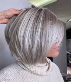 Icy Blonde Hair With Shadow Root Bob, Short Platinum Hair With Bangs, Grey Hair With Highlights And Lowlights, Lowlights On Grey Hair, Grey Lowlights, Short Gray Hair Styles, Latest Bob Hairstyles, Silver White Hair