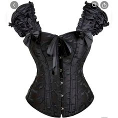 Ruffle Corset Bustier Front Buckle Lace Up Slimmer Puff Sleeve New Without Tags 90% Polyester 20% Spandex Corset Vampire, Ruffle Corset, Christmas Performance, Ruffles Sleeves, Corsets Vintage, Future Wardrobe, Corset Bustier, Corsets And Bustiers, Black Corset