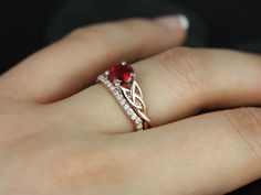 Cassidy 6mm 14kt Rose Gold Round Ruby and Diamonds by RosadosBox Celtic Knot Wedding, Rings Ruby, Blue Wedding Rings, Ruby Wedding Rings, Celtic Love Knot, Cool Wedding Rings, Celtic Wedding Rings, Celtic Wedding, Engagement Wedding Ring Sets