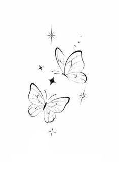 two butterflies flying in the sky with stars