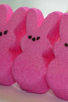 pink peepies with black eyes are lined up