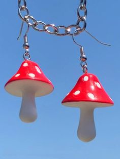 Funky Mushrooms, Trouser Chain, Retro Type, Pant Chains, Mushroom Pendant, Mushroom Jewelry, Mushroom Earrings, Bracelet Watches Women, Blue Pink Purple