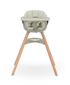 a baby high chair with wooden legs