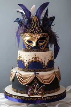 Regal Masquerade: A Theatrical Birthday Cake Aesthetic Masquerade Mask Quinceanera Theme, Masquerade Mask Cake, Sweet 16 Masquerade Cake, Masquerade Birthday Cake, Masquerade Ball Birthday Party, Masquerade Cake Ideas, Masquerade Ball Cake, 50th Birthday Cake For Mom, Masquerade Quinceanera Ideas