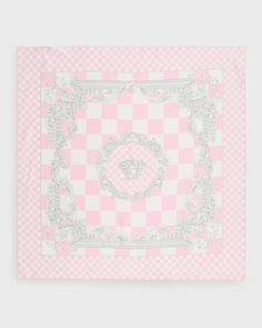 Versace Baroque Checkered Silk Square Scarf | Neiman Marcus Versace Baroque, Silk Square Scarf, Medusa Head, Silk Twill, Square Scarf, Versace