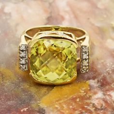 14k Yellow Gold Diamond & Cushion Cut Citrine Gemstone Statement Ring Size 5.25  | eBay Luxury Yellow Gemstones With Accent Stones, Formal Yellow Multi-stone Diamond Ring, Yellow Multi-stone Diamond Ring Fine Jewelry, Yellow Multi-stone Diamond Ring In Fine Jewelry Style, Fine Jewelry Yellow Multi-stone Diamond Ring, Yellow Multi-stone Rings For Formal Occasions, Formal Yellow Multi-stone Rings, Yellow Gold Citrine Gemstones With Multi-stone Detail, Yellow Multi-stone Round Gemstones