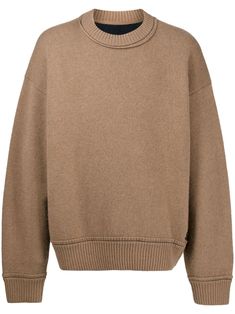 crew-neck logo-plaque jumper from sacai featuring camel brown, cashmere blend, tonal logo plaque, crew neck, ribbed-knit edge, long sleeves and straight hem. | Sacai Crew-Neck Logo-Plaque Jumper Knit Edge, Knitwear Men, Ribbed Knit, Camel, Knitted Sweaters, Fashion Branding, Jumper, Knitwear, Cashmere