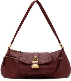 Pebble-grained calfskin shoulder bag in burgundy. · Fixed shoulder strap · Logo embossed at face · Padlock hardware at flap pocket · Zip pocket at sides · Zip closure · Patch pocket at interior · Cotton- and linen-blend canvas lining · Logo-engraved gold-tone hardware · H6.5 x W13.5 x D3 Supplier color: Brunet red Greek Sandals, Clarks Originals, Stella Mccartney Adidas, Seasonal Fashion, Dream Wardrobe, Luxury Streetwear, Flap Pocket, Linen Blend, Patch Pocket