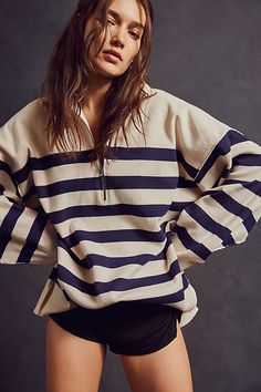 Classic Coastal, Sweater Oversize, Swimwear Brands, 2024 Vision, Free People Sweater, Sleeveless Sweater, Fit Inspo, Navy Stripes, Long Sleeve Lace