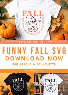 the fall svg bundle includes t - shirts, pumpkins and other autumn items