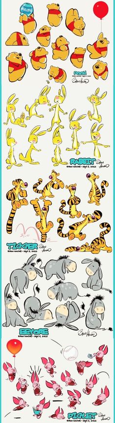 an image of cartoon characters in various poses and sizes, with the words on each side