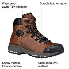 Instead of buying extra moleskin patches for hiking the PCT, buy a boot that will give you out-of-the-box comfort like the St Elias FG GTX Hiking Boot from Vasque. Whether you're moving through moss-covered forest or the arid terrain of the Anza Borrego Desert, the All-Terrain Compound in the midsole keeps your feet comfortable with foam pods and a synthetic shank to push that 15-mile day to a 20-mile day. If it starts to rain on the 18th mile, the GORE-TEX membrane will keep your feet dry, and Brown Protective Hiking Boots, Brown Leather Hiking Boots For Hunting, Protective Leather Boots For Adventure, Rugged Leather Hiking Boots For Hunting, Leather Hiking Boots With Protective Features For Adventure, Leather Hiking Boots With Protective Feet For Adventure, Leather Hiking Boots With Reinforced Toe For Hunting, Leather Waterproof Hiking Boots With Protective Features, Insulated Leather Hiking Boots For Hunting