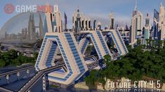 a futuristic city is shown in the middle of an image with text that reads future city 5