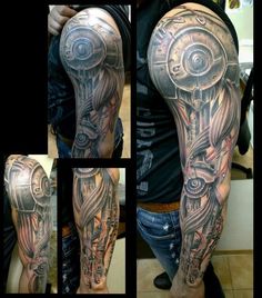 a man with a full sleeve tattoo on his arm