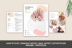 the hair stylist's makeup artist flyer is shown with photos and text